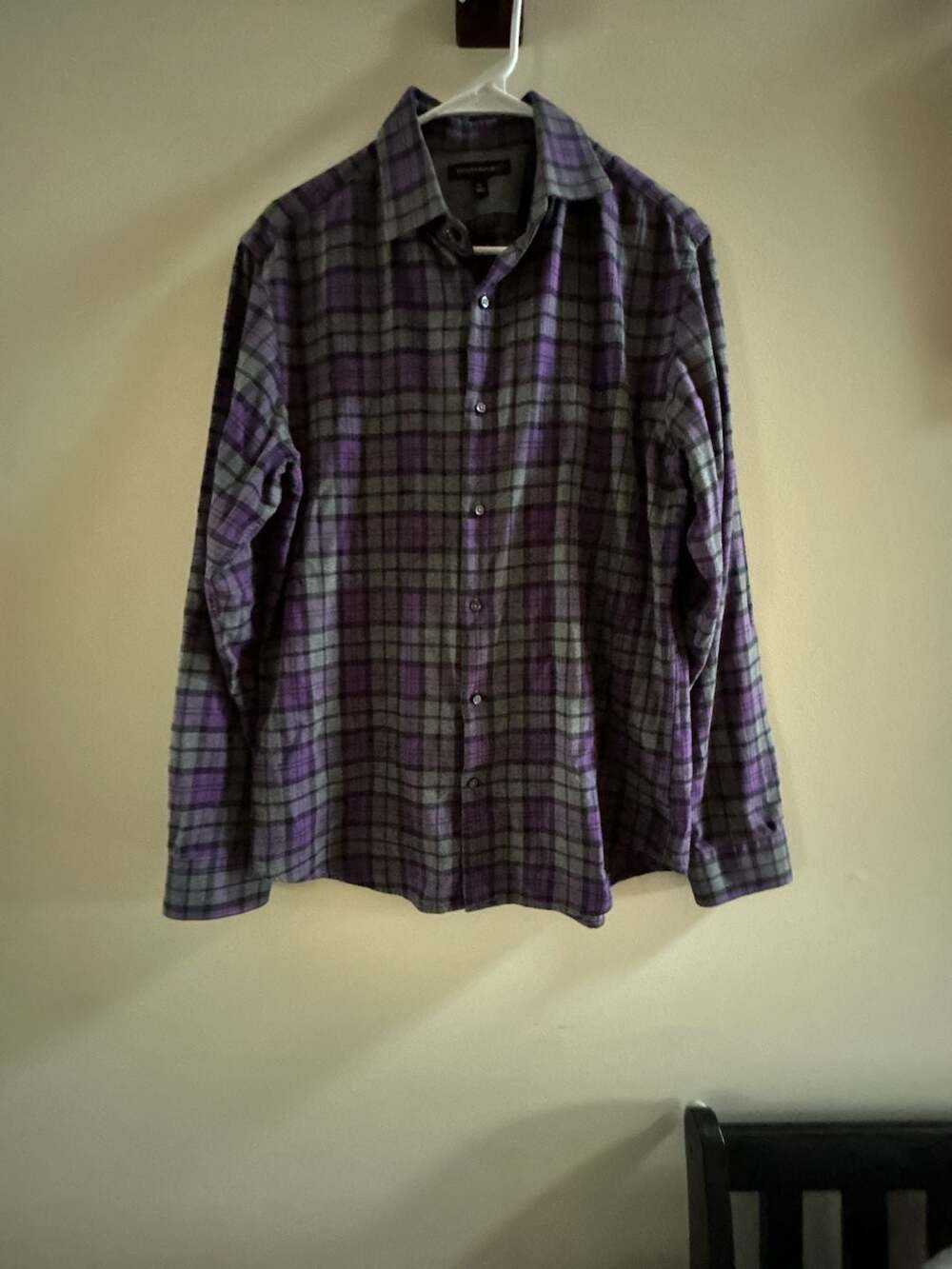Banana Republic Flannel Shirt Size M Purple Gray Plaid Button Up
